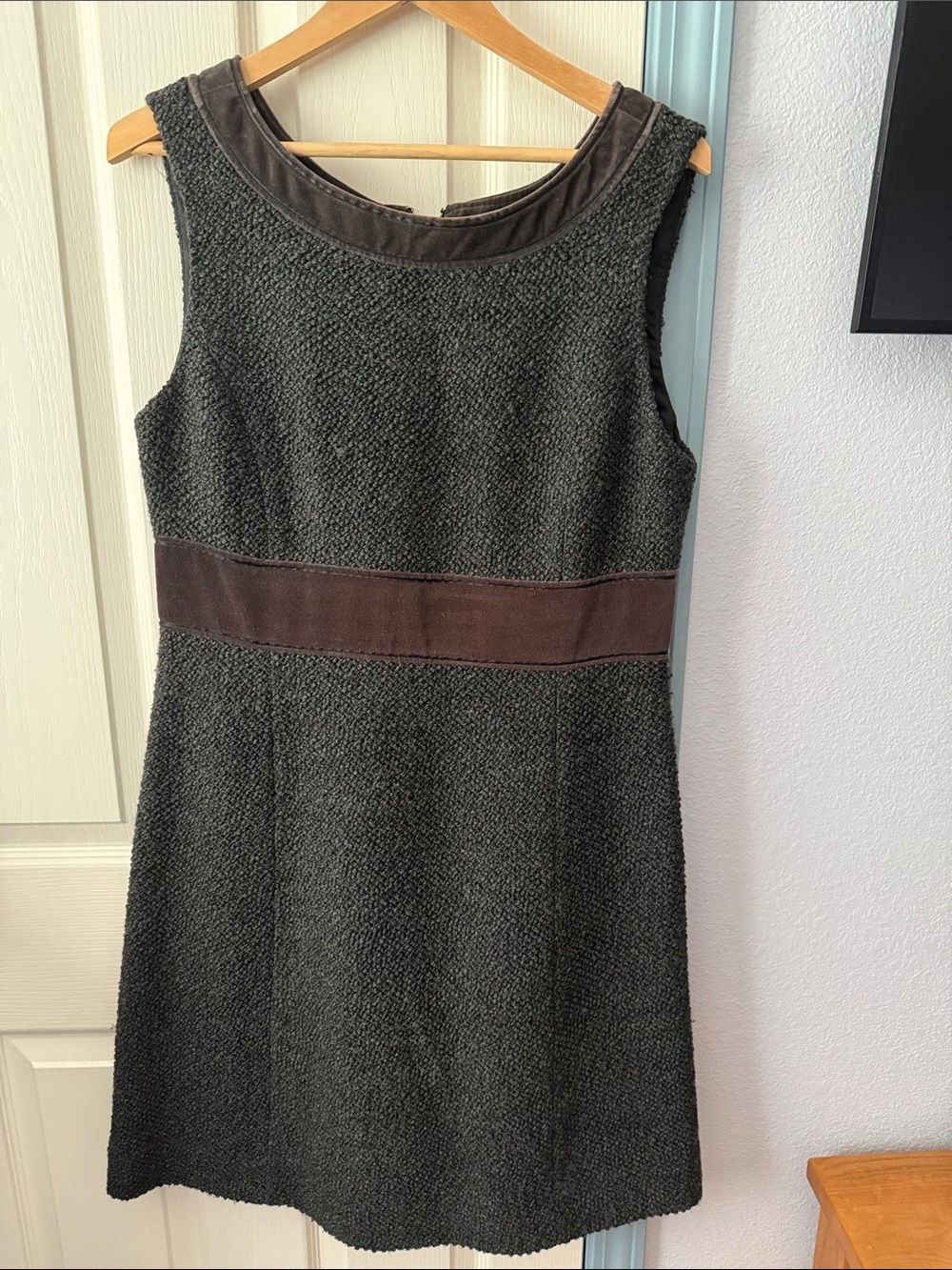 Tory Burch Black Textured Sleeveless Dress with grayish brown waistband/collar